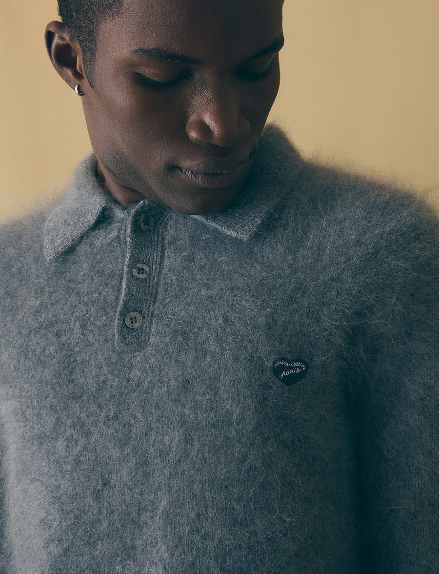 Maison Labiche - ESPEREY MINI PATCH COEUR - trikotažiniai polo marškinėliai ilgomis rankovėmis - dark heather grey - 4