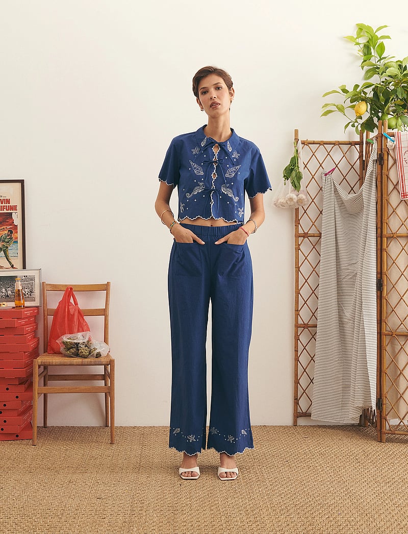 Maison Labiche - OUDIN PANTS - laia säärega püksid - poplin ultramarine - 0