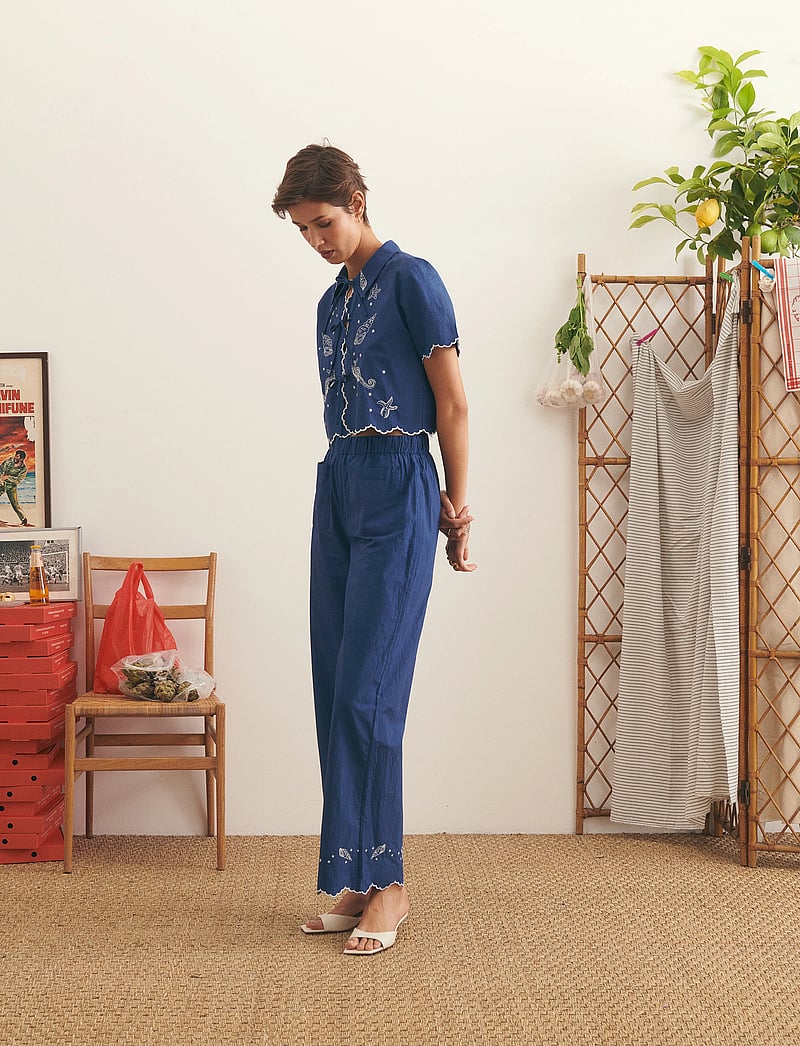 Maison Labiche - OUDIN PANTS - laia säärega püksid - poplin ultramarine - 3