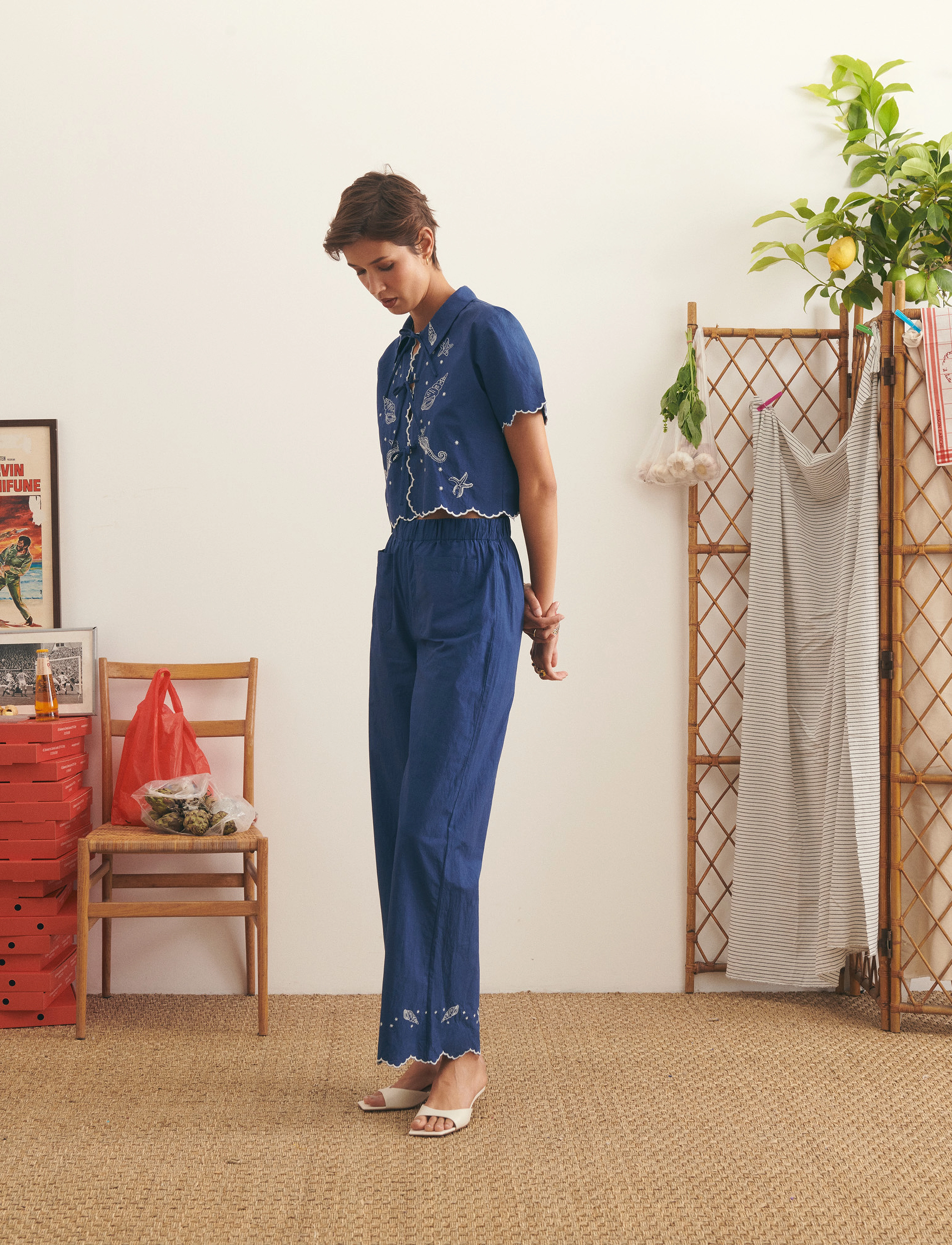 Maison Labiche - OUDIN PANTS - bikses ar platām starām - poplin ultramarine - 3