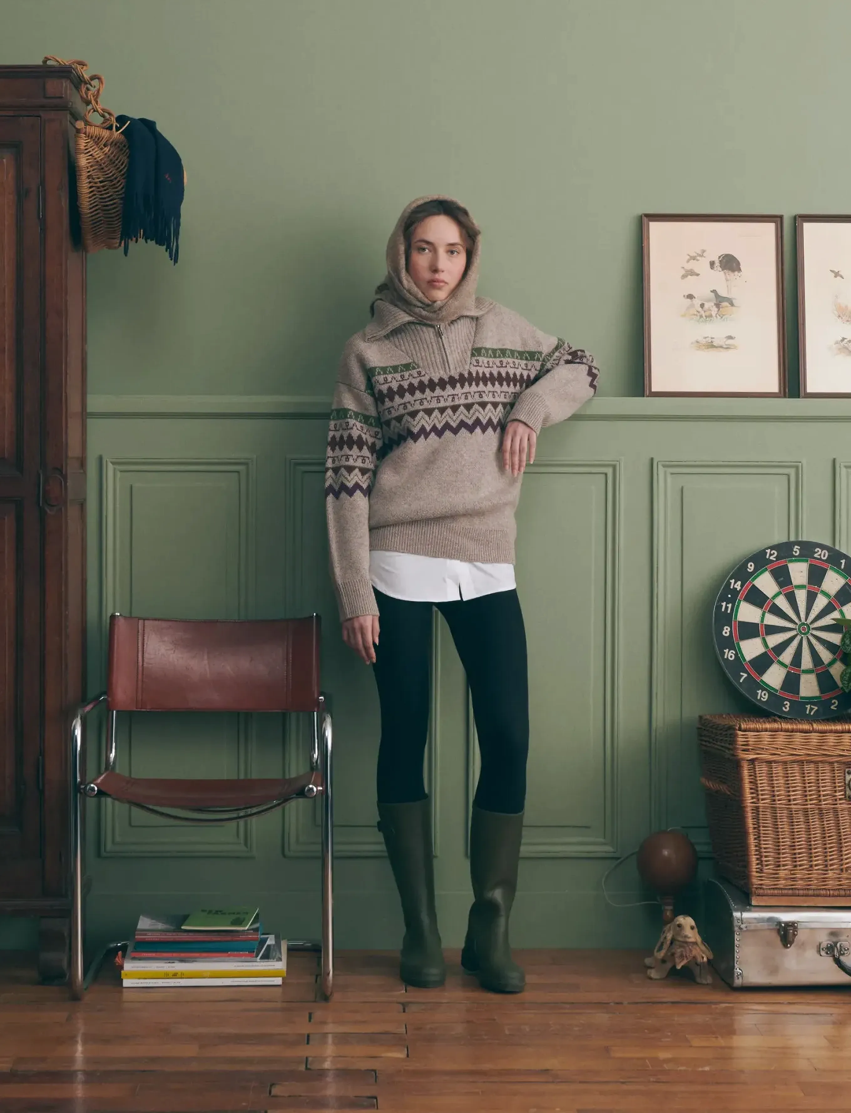 Maison Labiche Privat Jacquard, M, Knitwear, Beige - Half Zip Jumpers, Männerswear