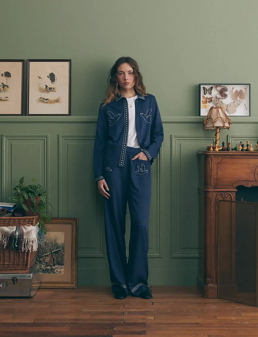 Maison Labiche - OUDIN BIRDS - buxur með víðum skálmum - ultramarine - 0