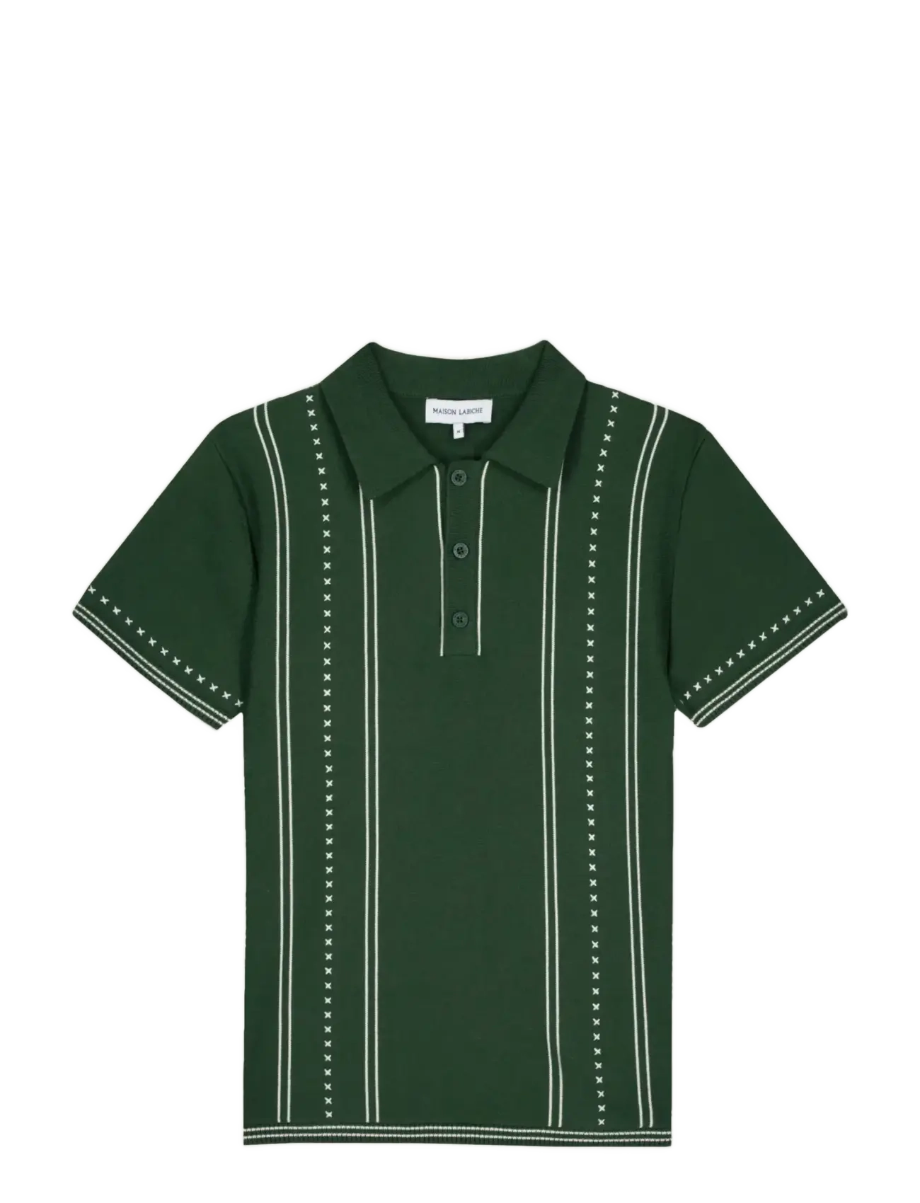 Maison Labiche CHAPU STRIPES - Kurzärmelige gestrickte Polohemden - DARK IVY WHITE / green
