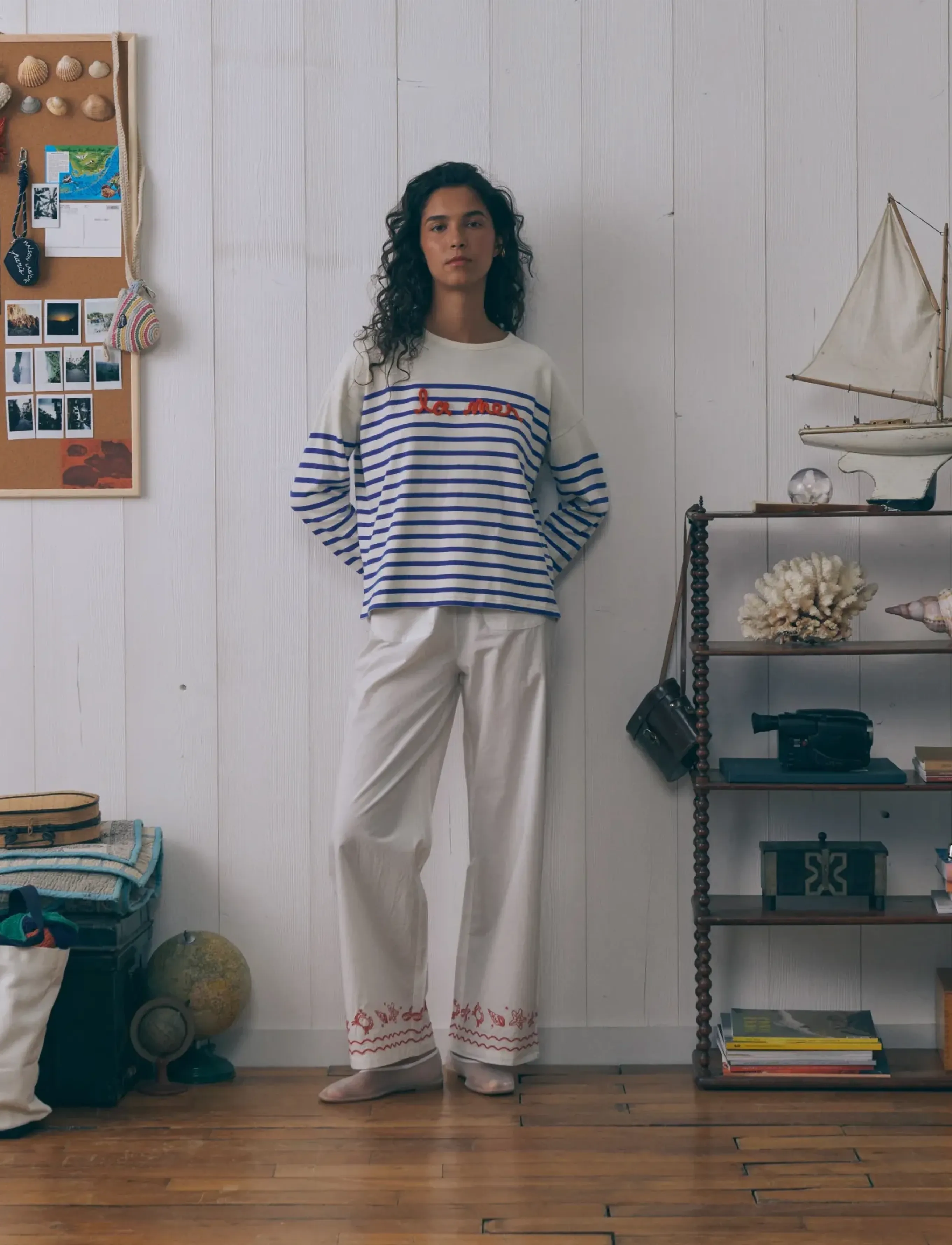 Maison Labiche MONTPAR LS LA MER/GOTS - Langärmlige Tops - IVORY BLUE / cream