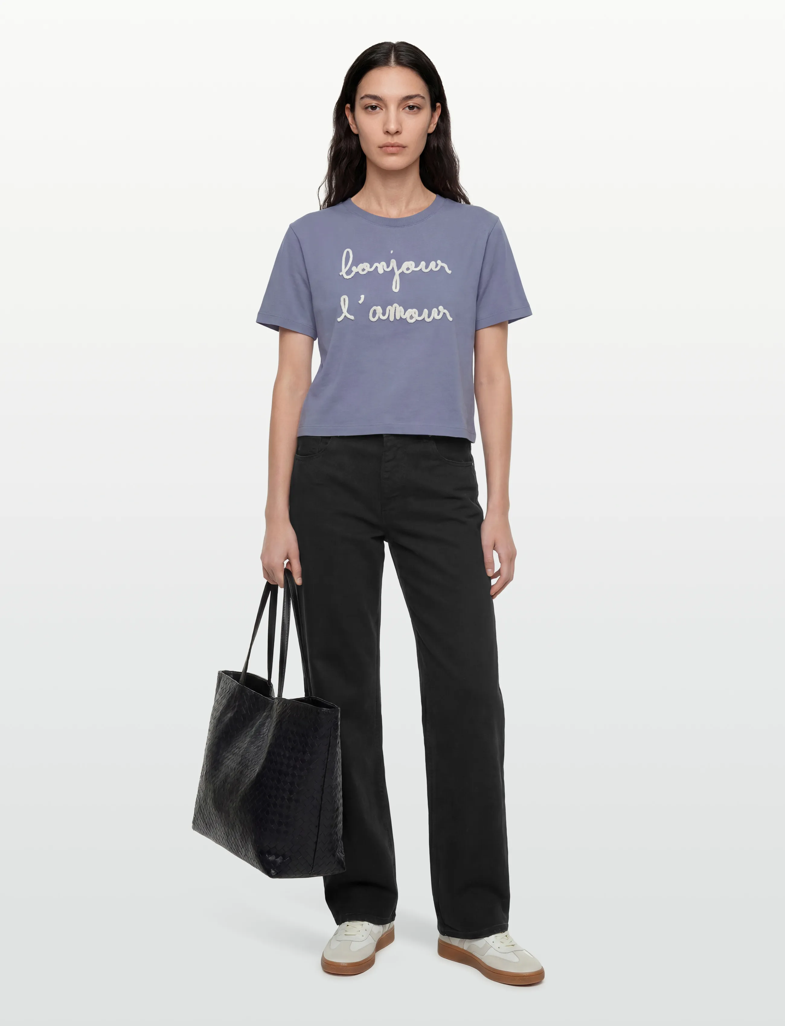 Maison Labiche Popin Bonjour L'amour /Gots, XS, T-shirts & Oberteile, Lila - Short-sleeved, Frauen