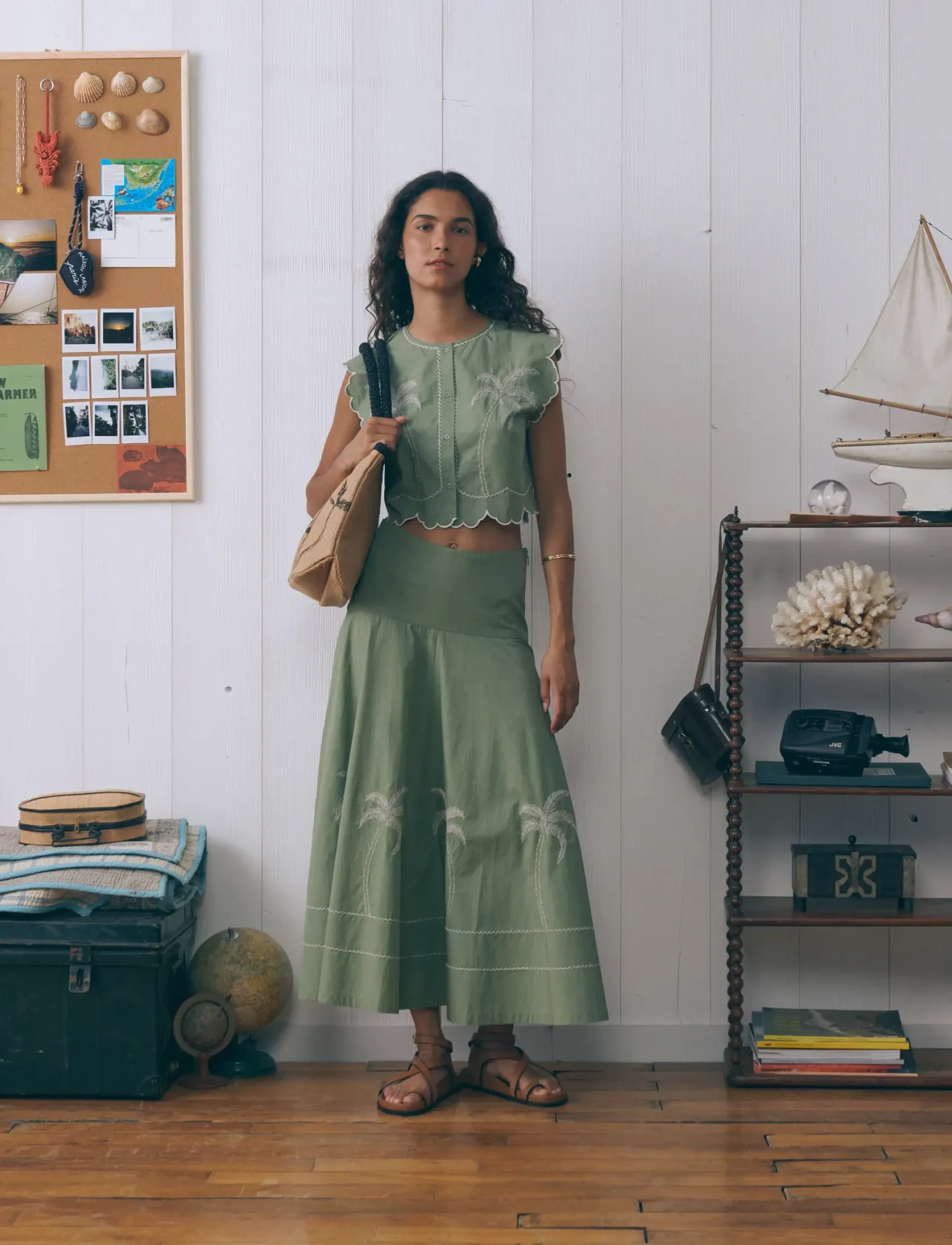 Maison Labiche PORTALIS PALM - Midi-Röcke - LINEN OLIVE GREEN / khaki/green