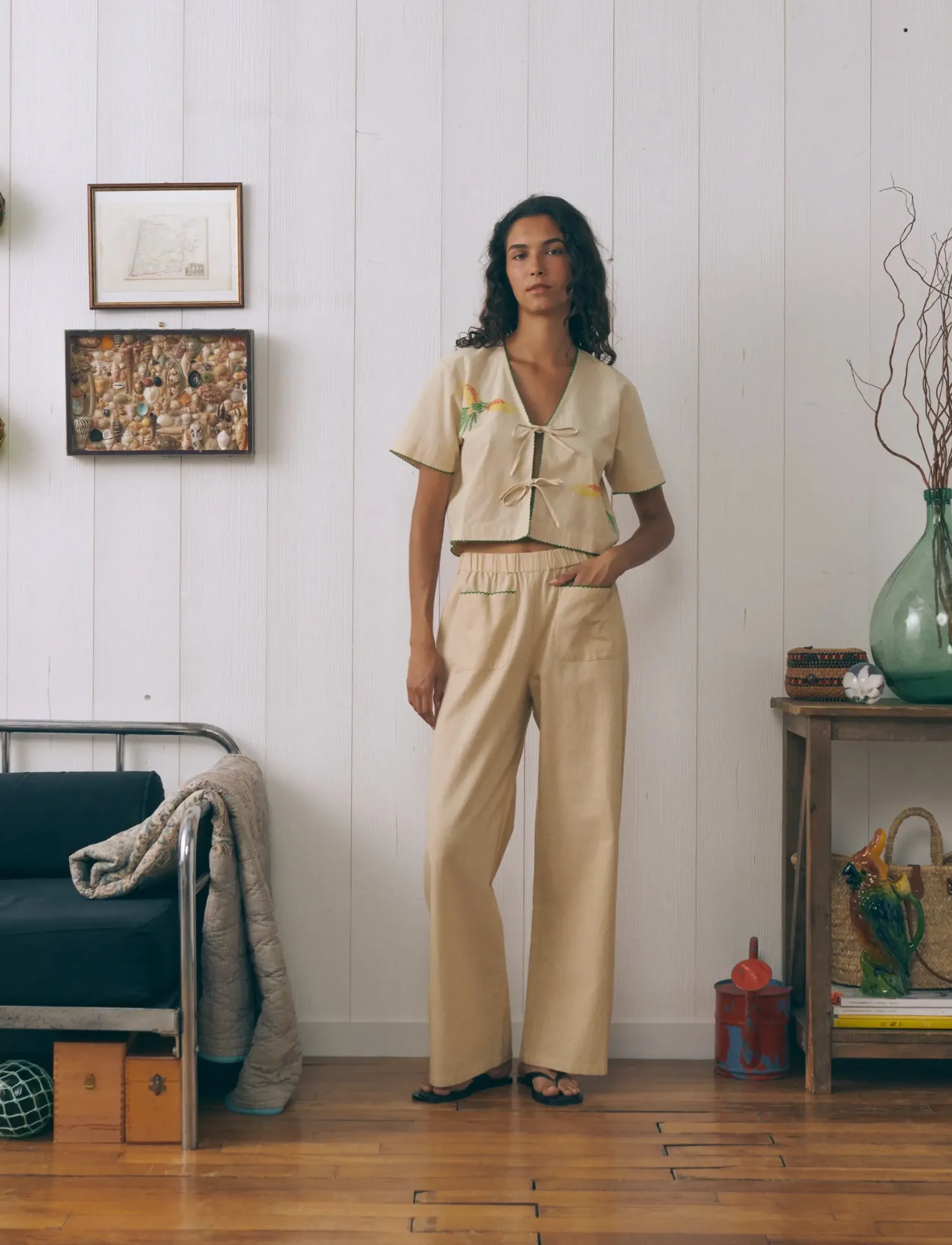 Maison Labiche VENEUR PARROTS - Bluser - LINEN OATMEAL BEIGE / cream