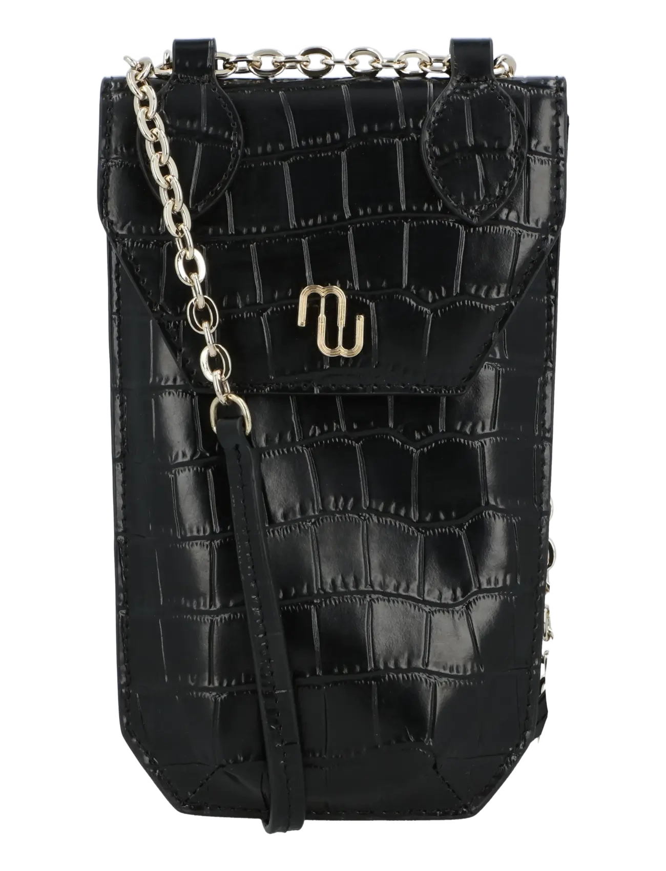 Maje Croco Embossed Leather Phone Holder, One Size, Bags, Schwarz - Crossbody Frauen
