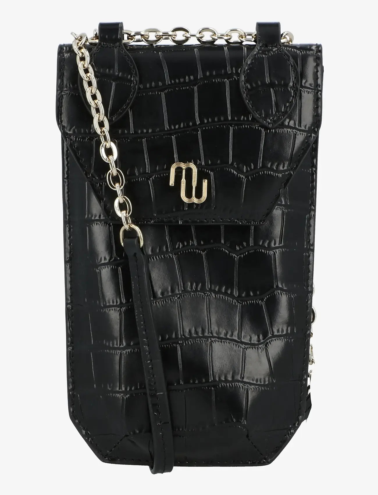Maje - Croco embossed leather phone holder - crossbody bags - black - 0