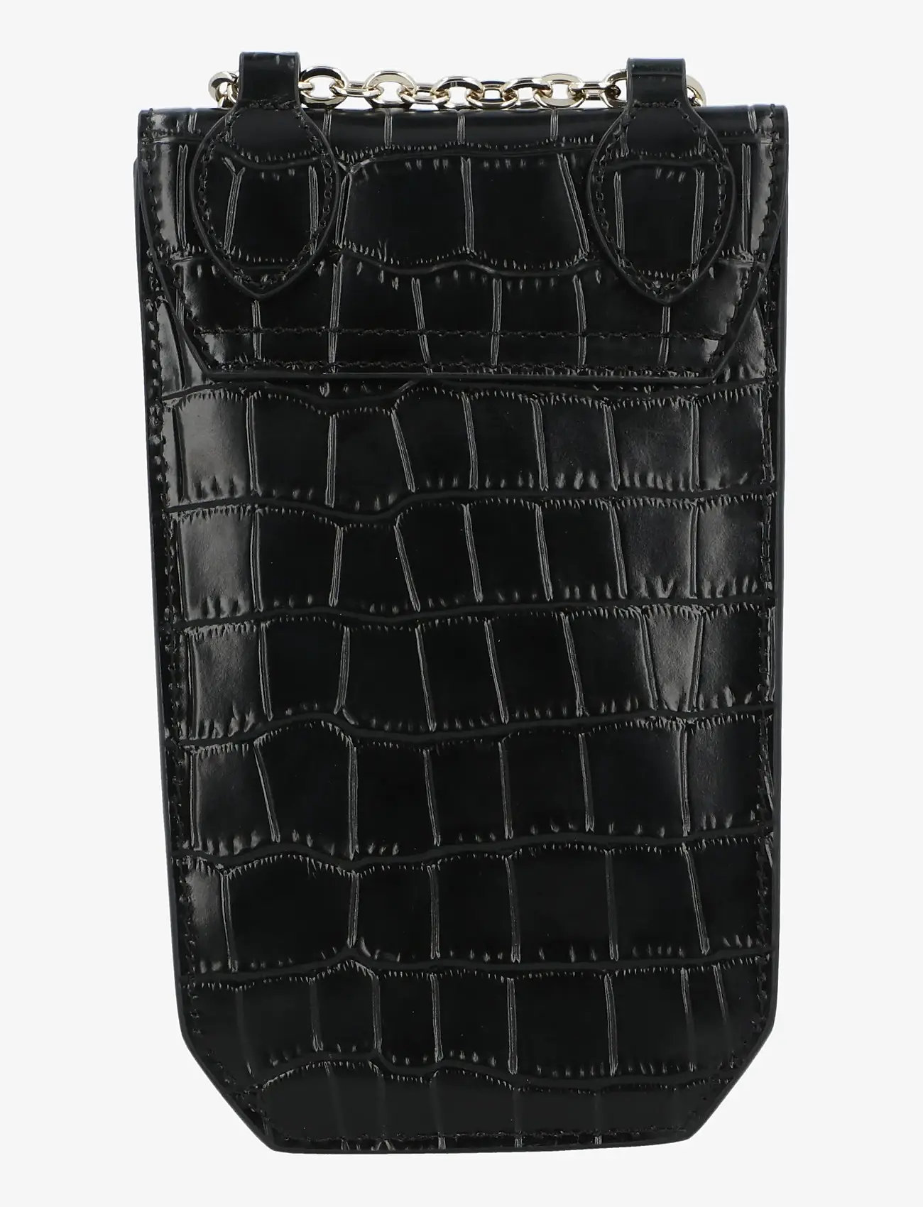 Maje - Croco embossed leather phone holder - crossbody bags - black - 1