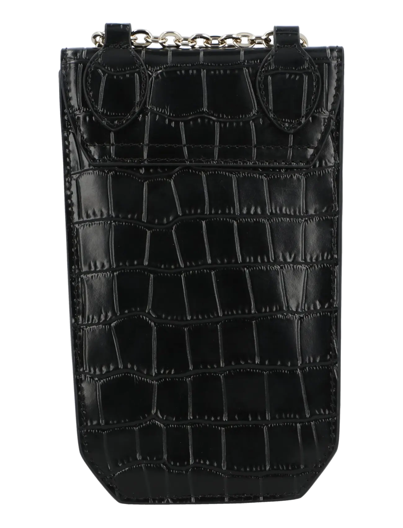Maje - Croco embossed leather phone holder - crossbody bags - black - 1