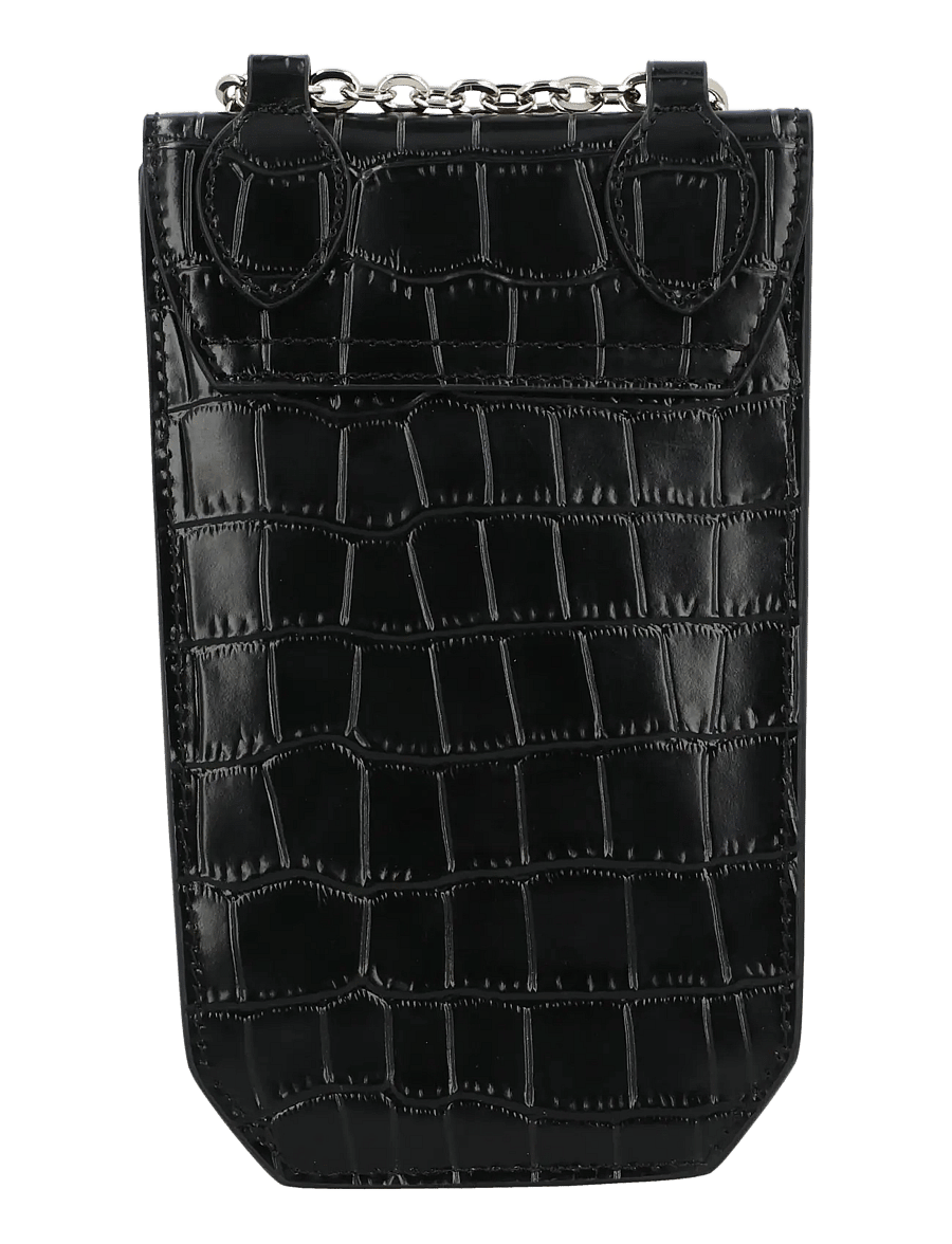 Maje - Croco embossed leather phone holder - crossbody bags - black - 1