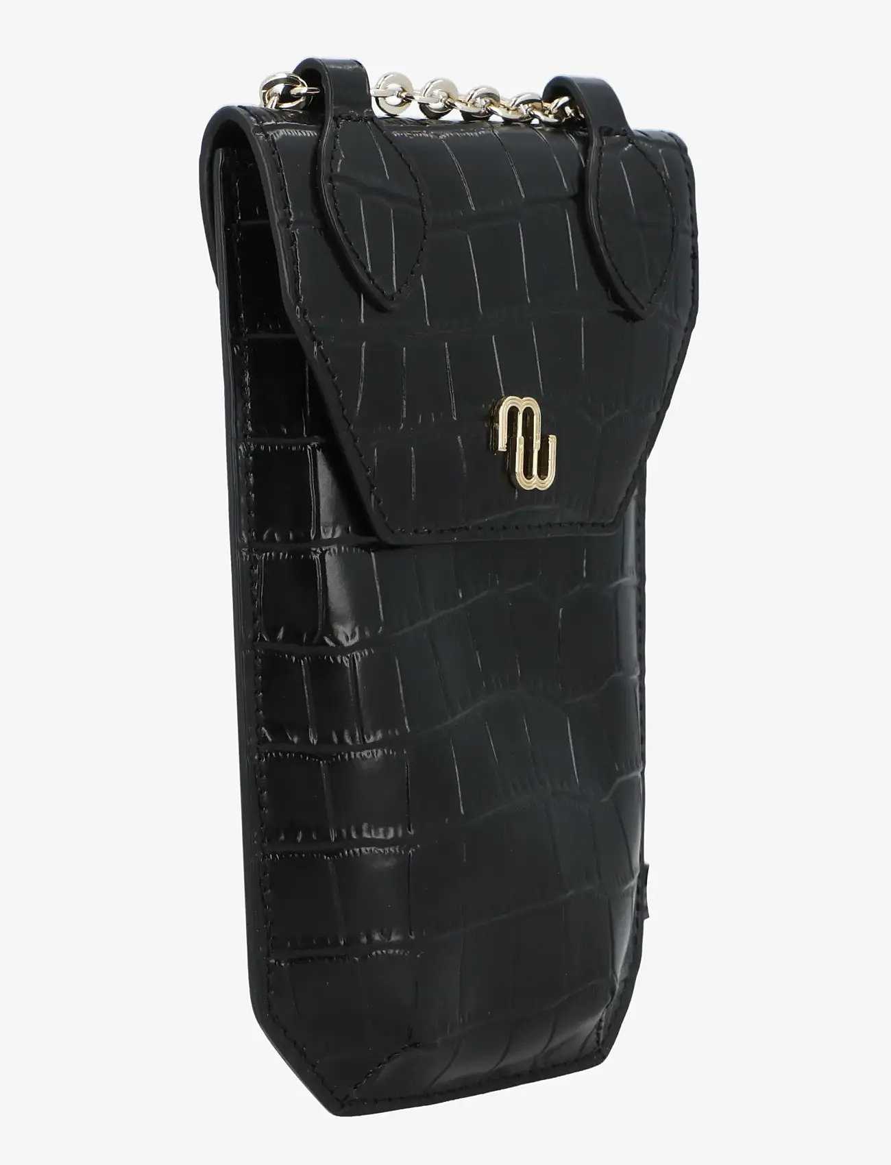 Maje - Croco embossed leather phone holder - crossbody bags - black - 2