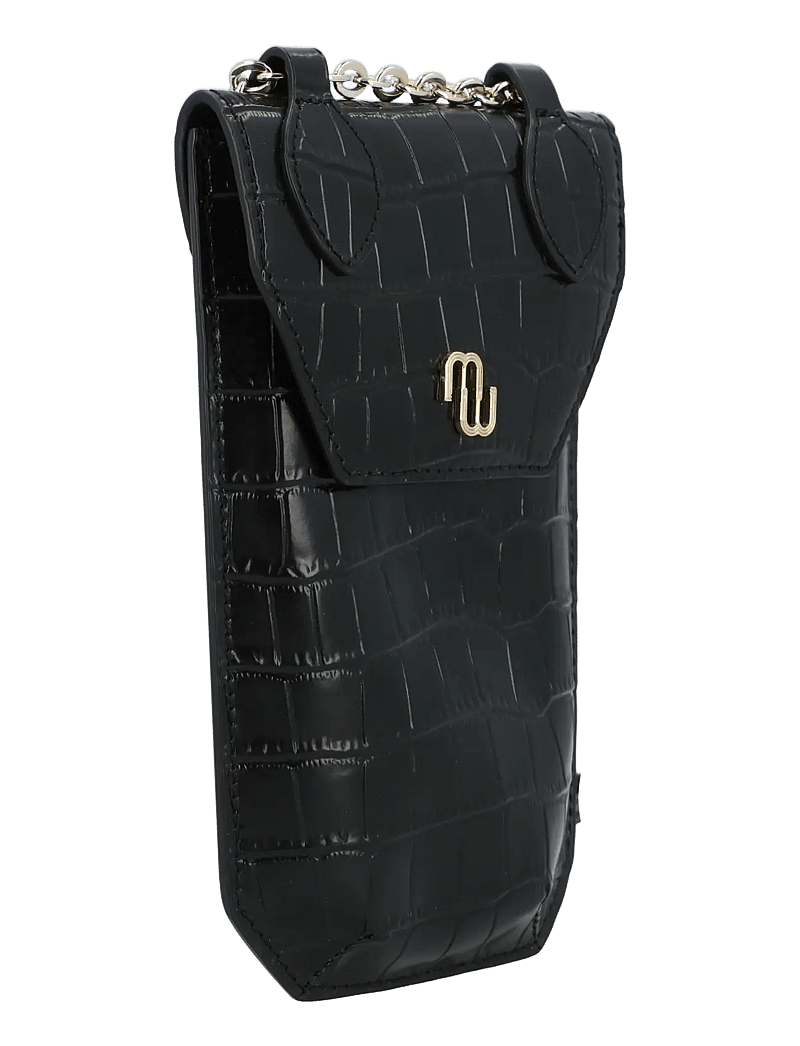 Maje - Croco embossed leather phone holder - crossbody bags - black - 2