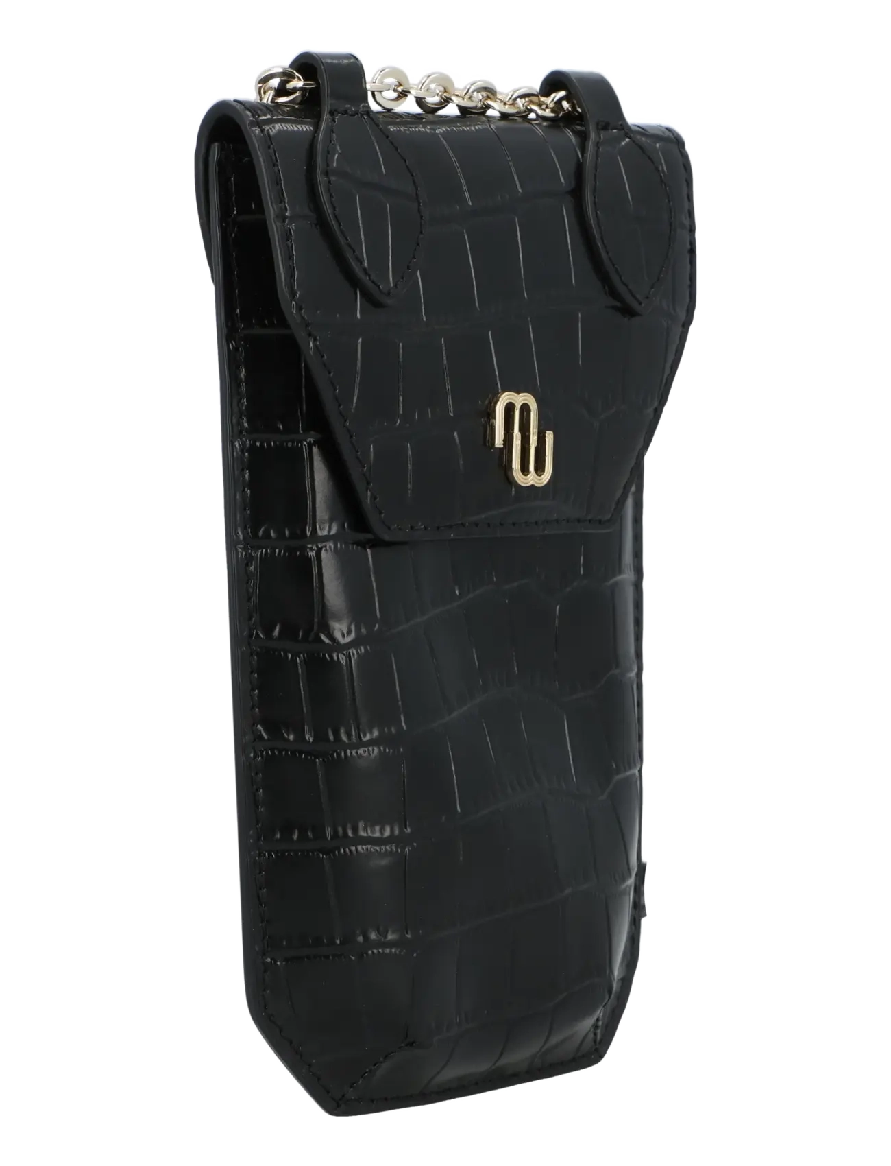 Maje - Croco embossed leather phone holder - crossbody bags - black - 2