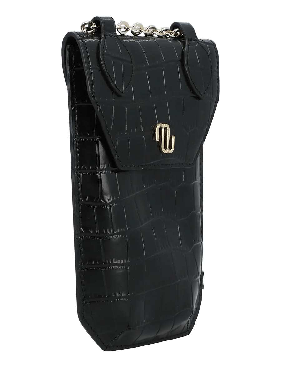 Maje - Croco embossed leather phone holder - crossbody bags - black - 2
