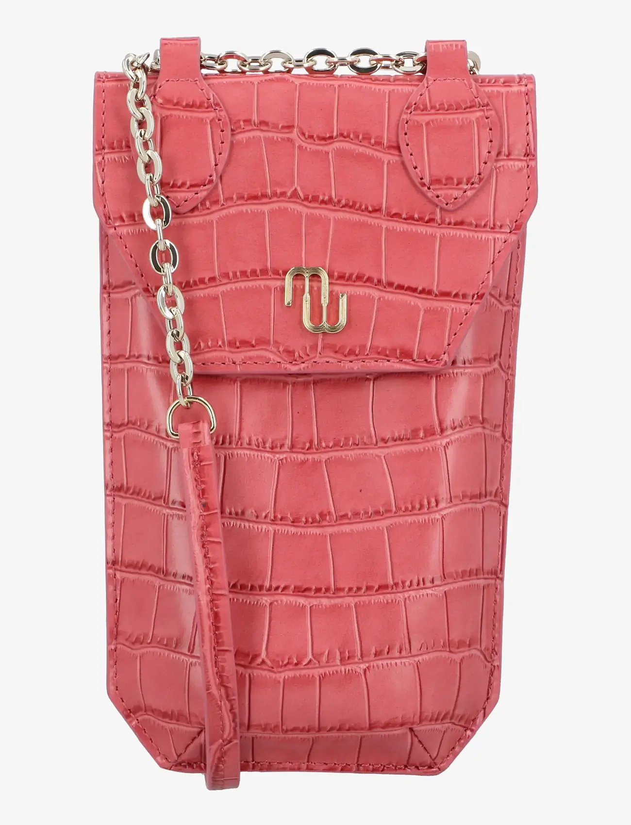 Maje - Croco embossed leather phone holder - crossbody bags - pink - 0