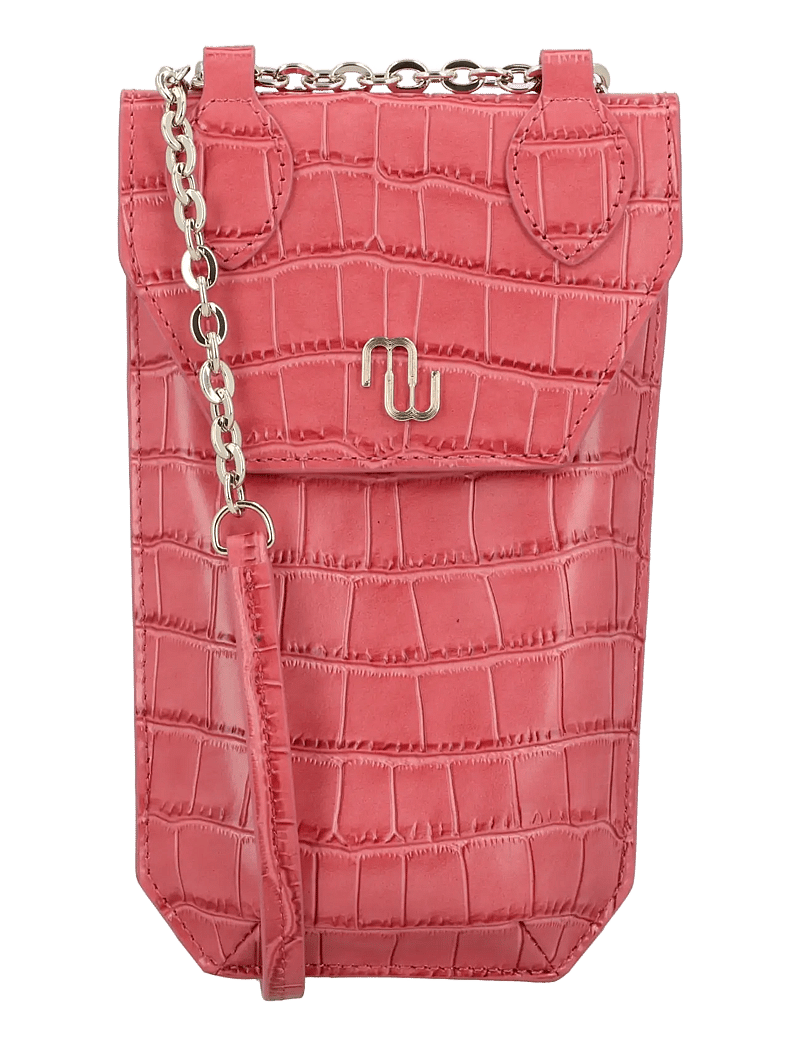 Maje - Croco embossed leather phone holder - crossbody bags - pink - 0