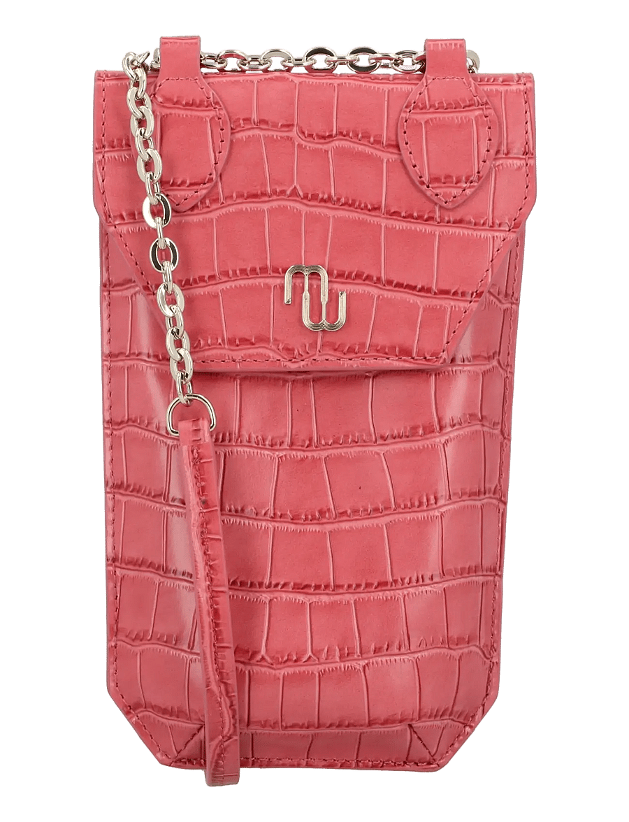 Maje - Croco embossed leather phone holder - crossbody bags - pink - 0