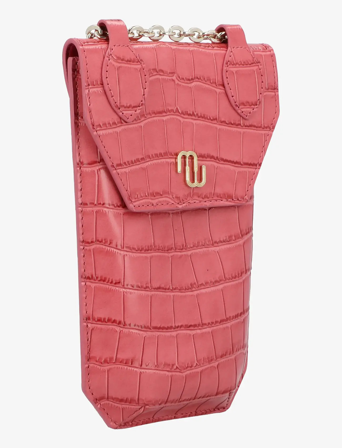 Maje - Croco embossed leather phone holder - crossbody bags - pink - 1