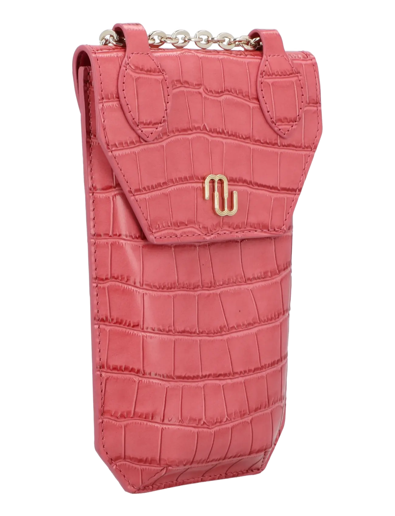 Maje - Croco embossed leather phone holder - crossbody bags - pink - 1