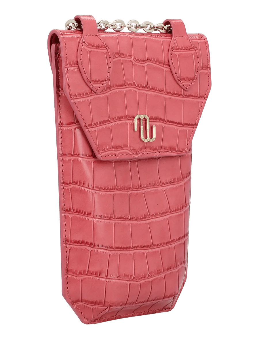 Maje - Croco embossed leather phone holder - crossbody bags - pink - 1
