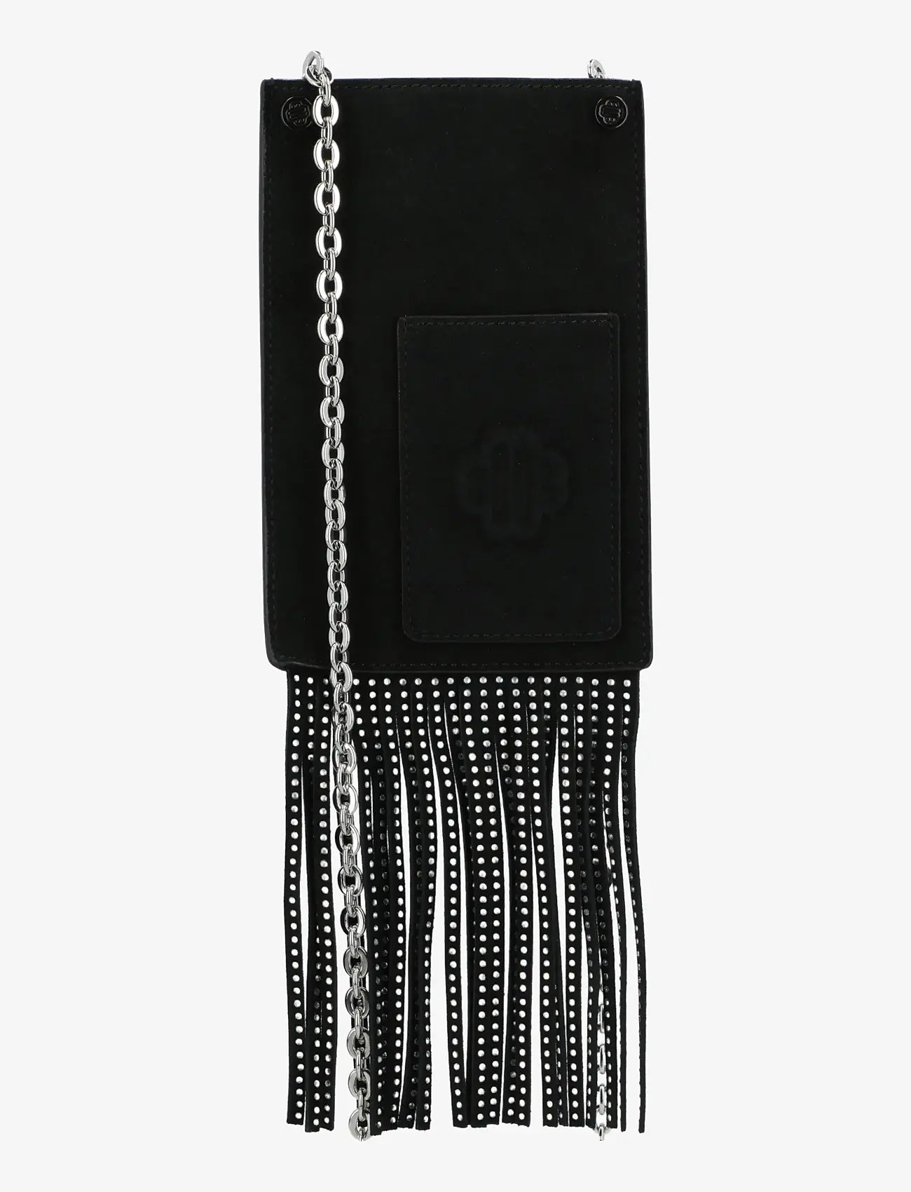 Maje - Leather fringe phone bag - crossbody bags - black - 0