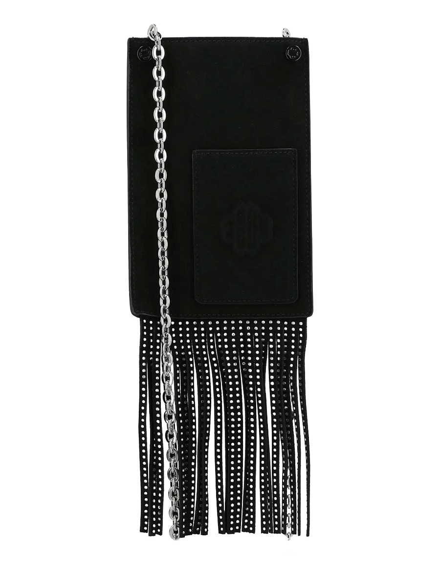 Maje - Leather fringe phone bag - crossbody bags - black - 0