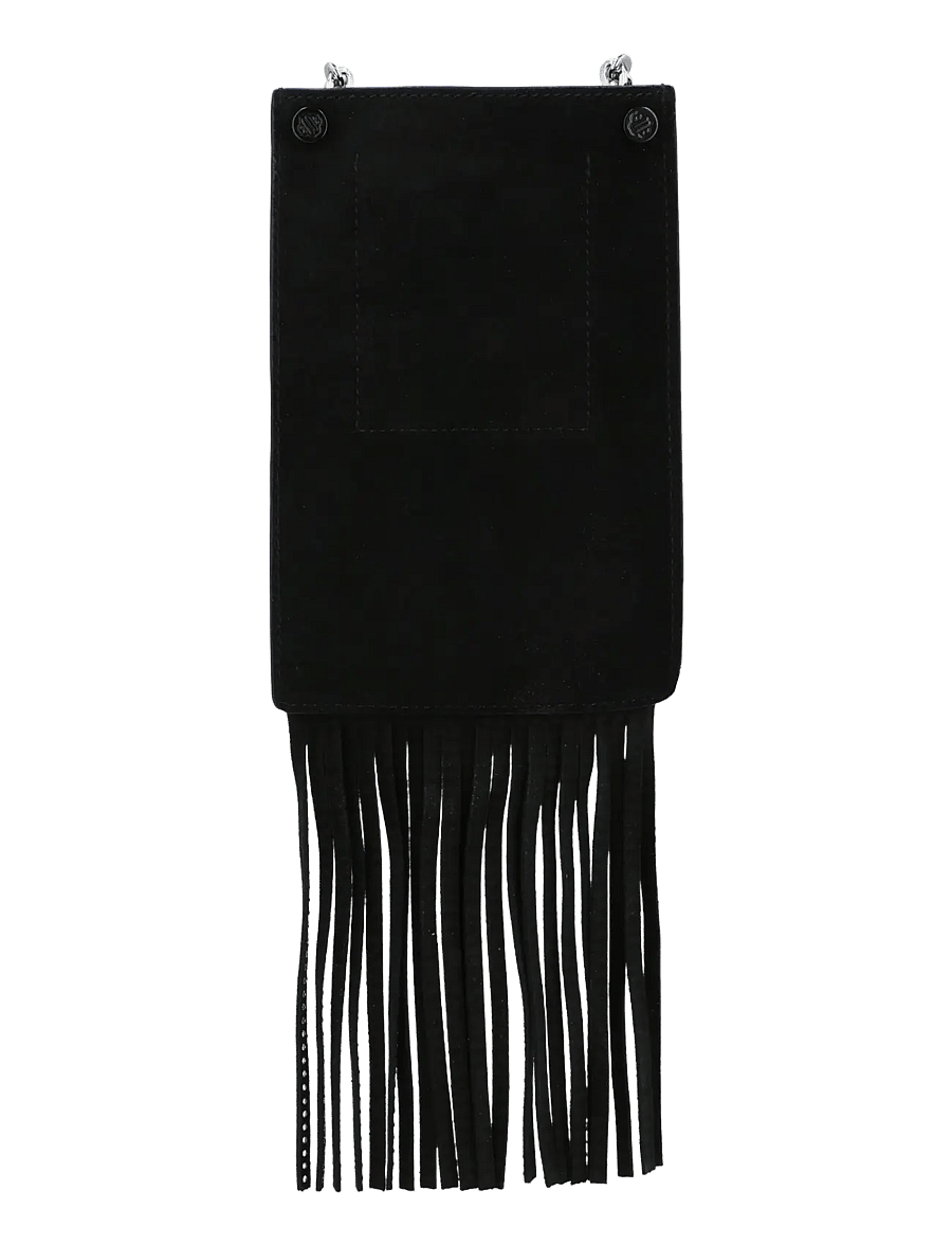 Maje - Leather fringe phone bag - crossbody bags - black - 1
