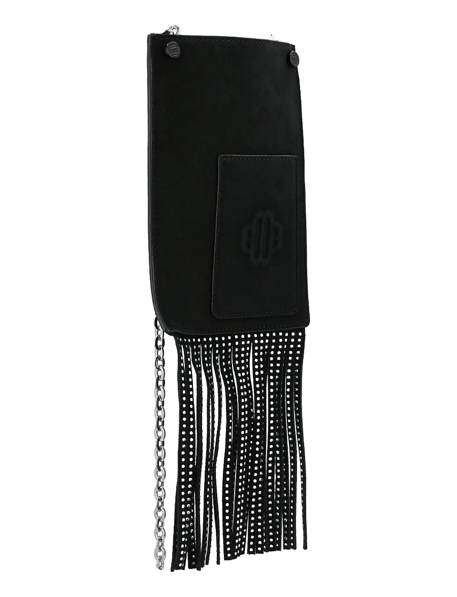 Maje - Leather fringe phone bag - crossbody bags - black - 2