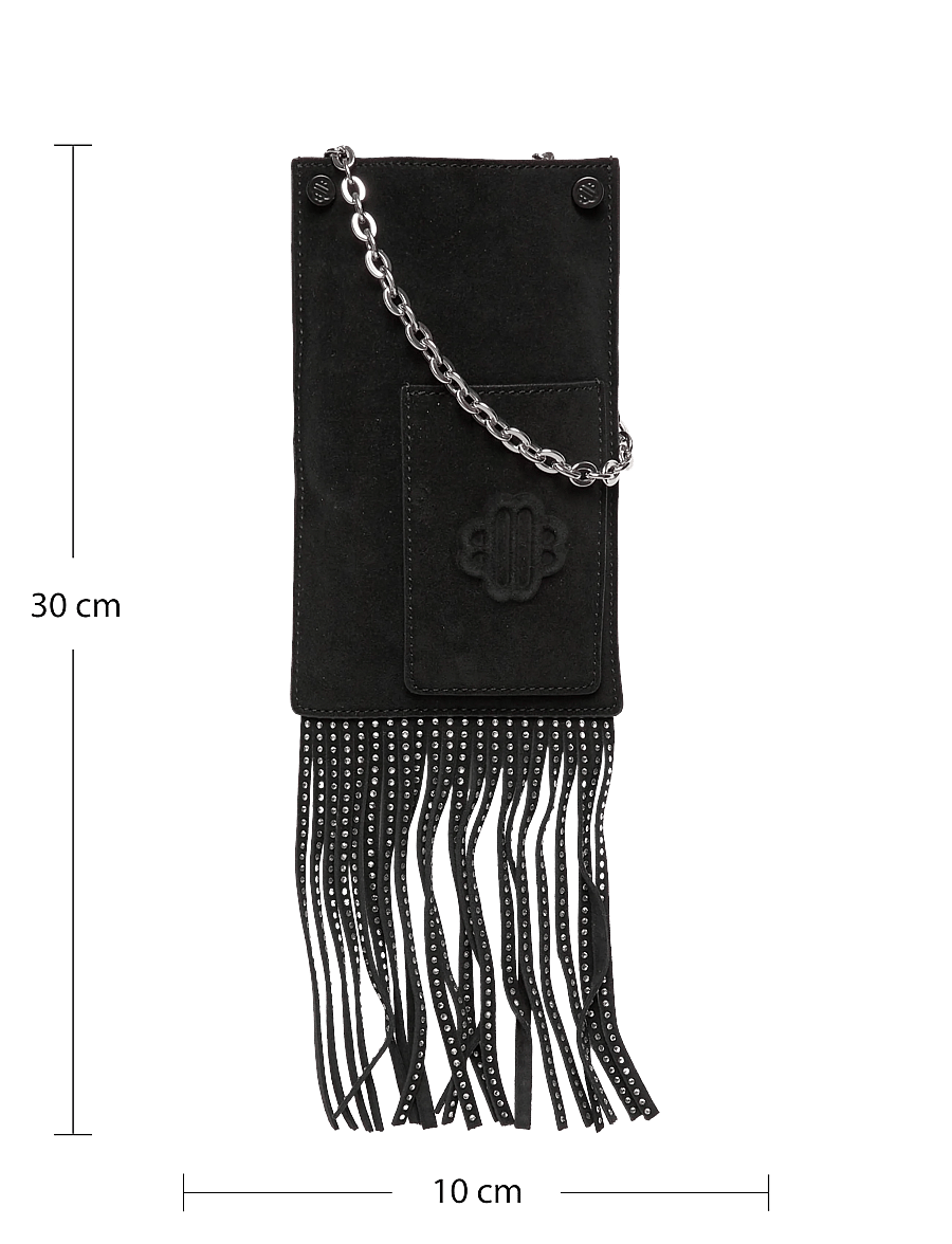 Maje - Leather fringe phone bag - crossbody bags - black - 3