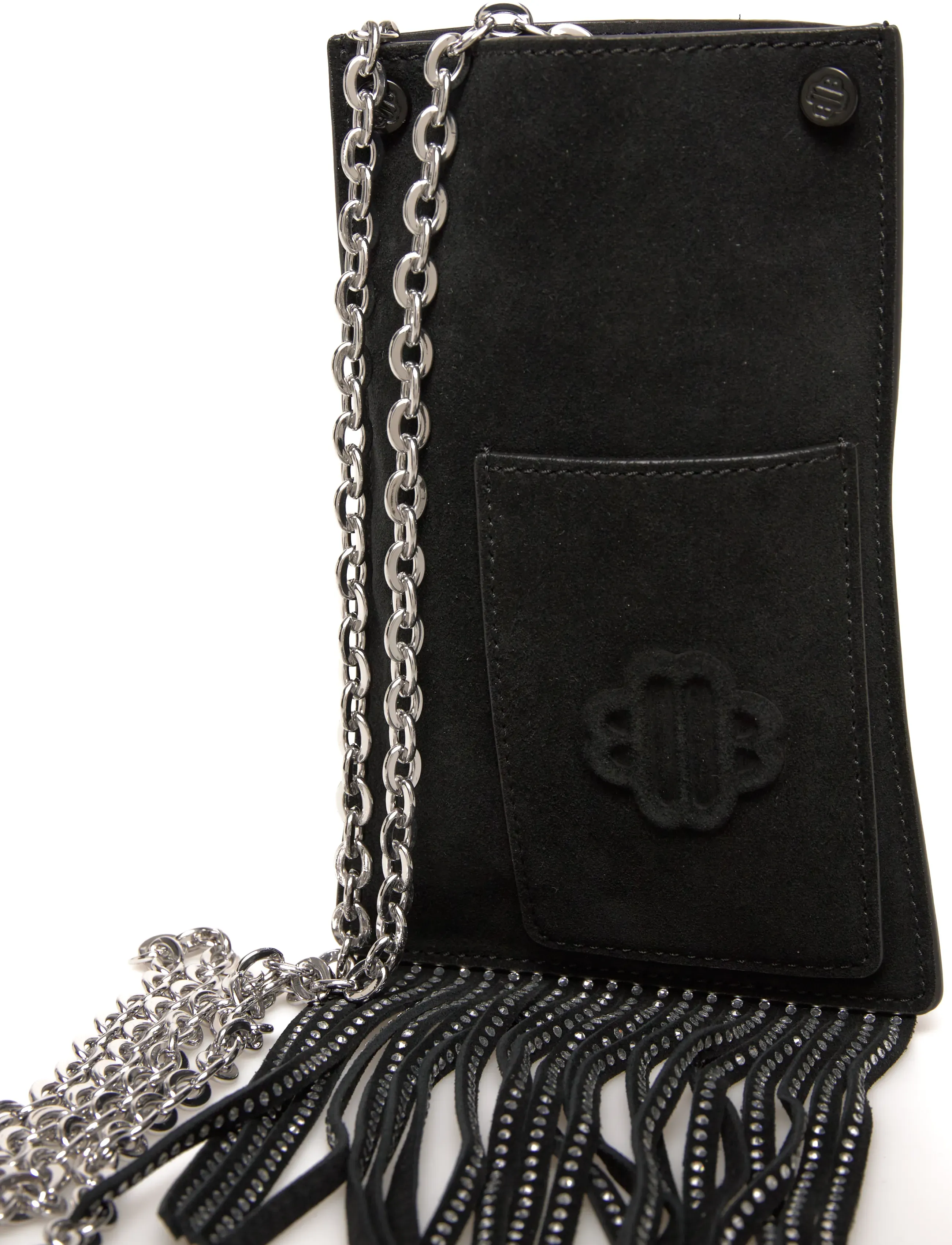 Maje - Leather fringe phone bag - crossbody kotid - black - 4