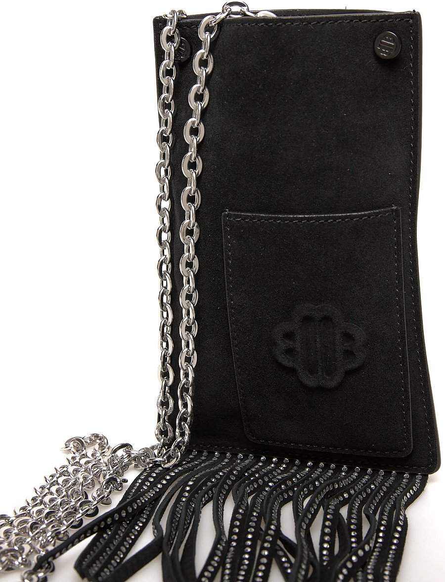 Maje - Leather fringe phone bag - crossbody bags - black - 4