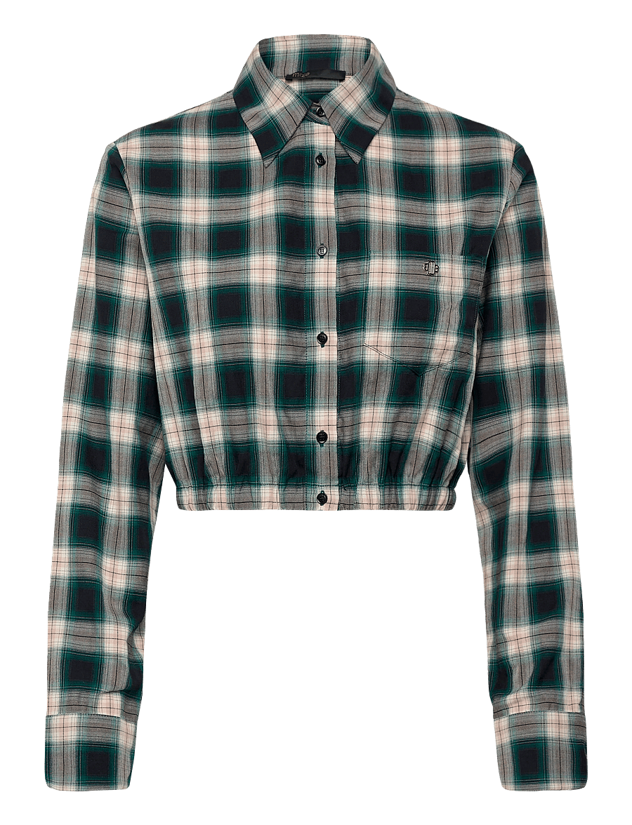 Maje - Cropped Cotton Shirt - langærmede skjorter - green - 1