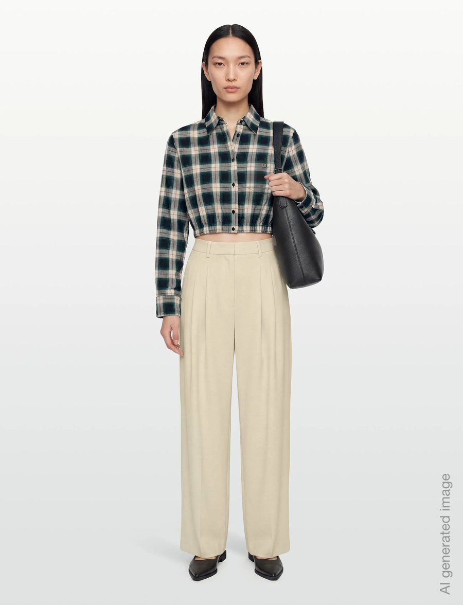 Maje - Cropped Cotton Shirt - langærmede skjorter - green - 0