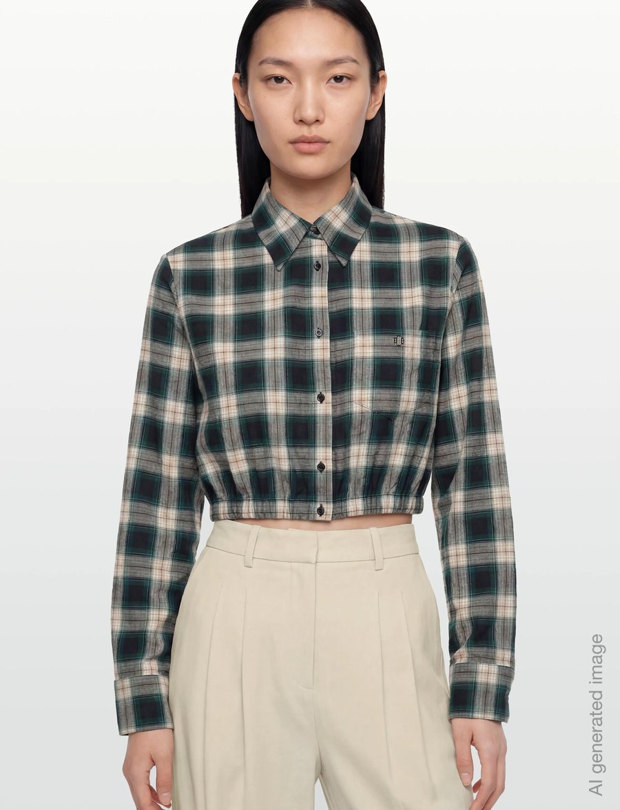 Maje - Cropped Cotton Shirt - langærmede skjorter - green - 3