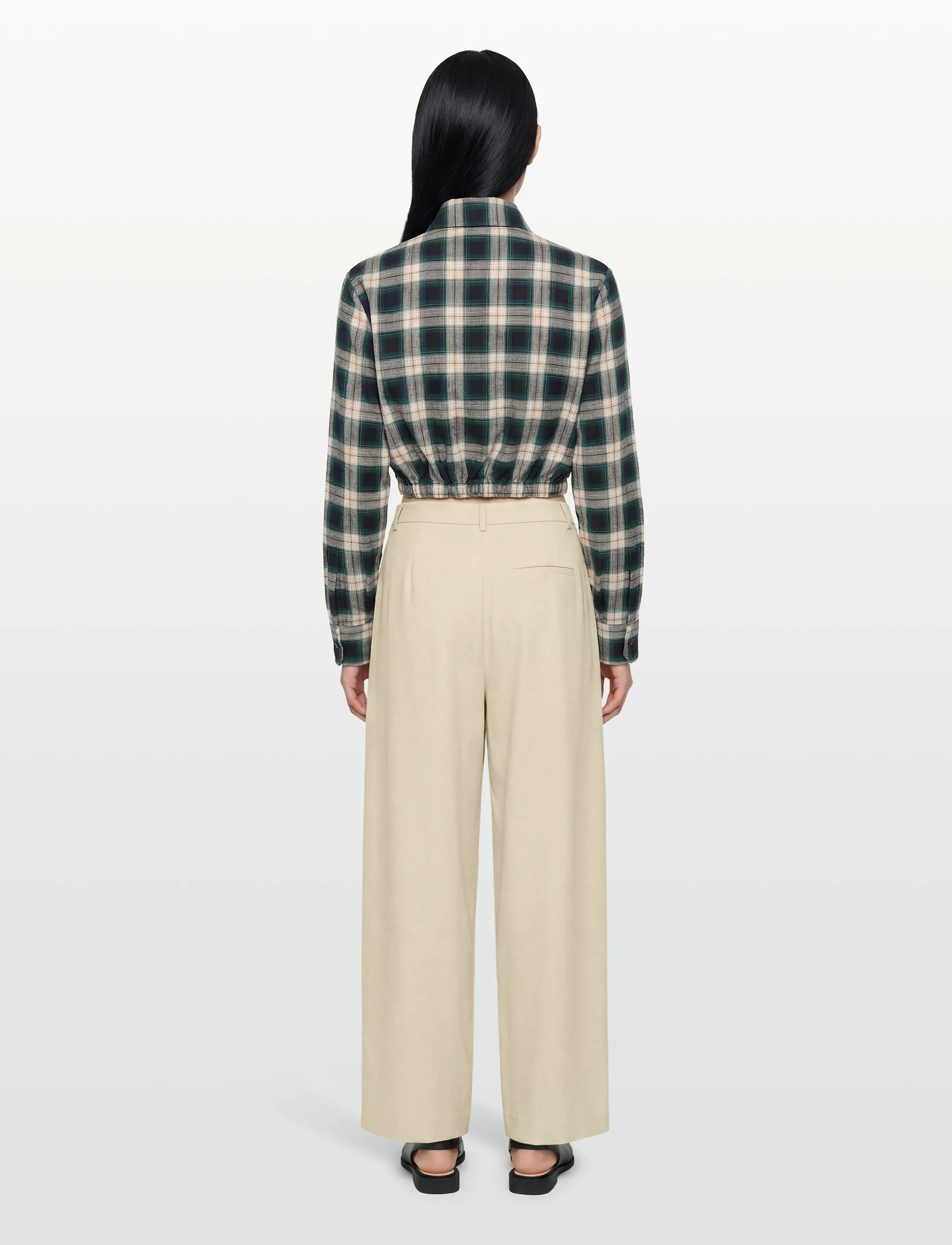 Maje - Cropped Cotton Shirt - long-sleeved shirts - green - 4