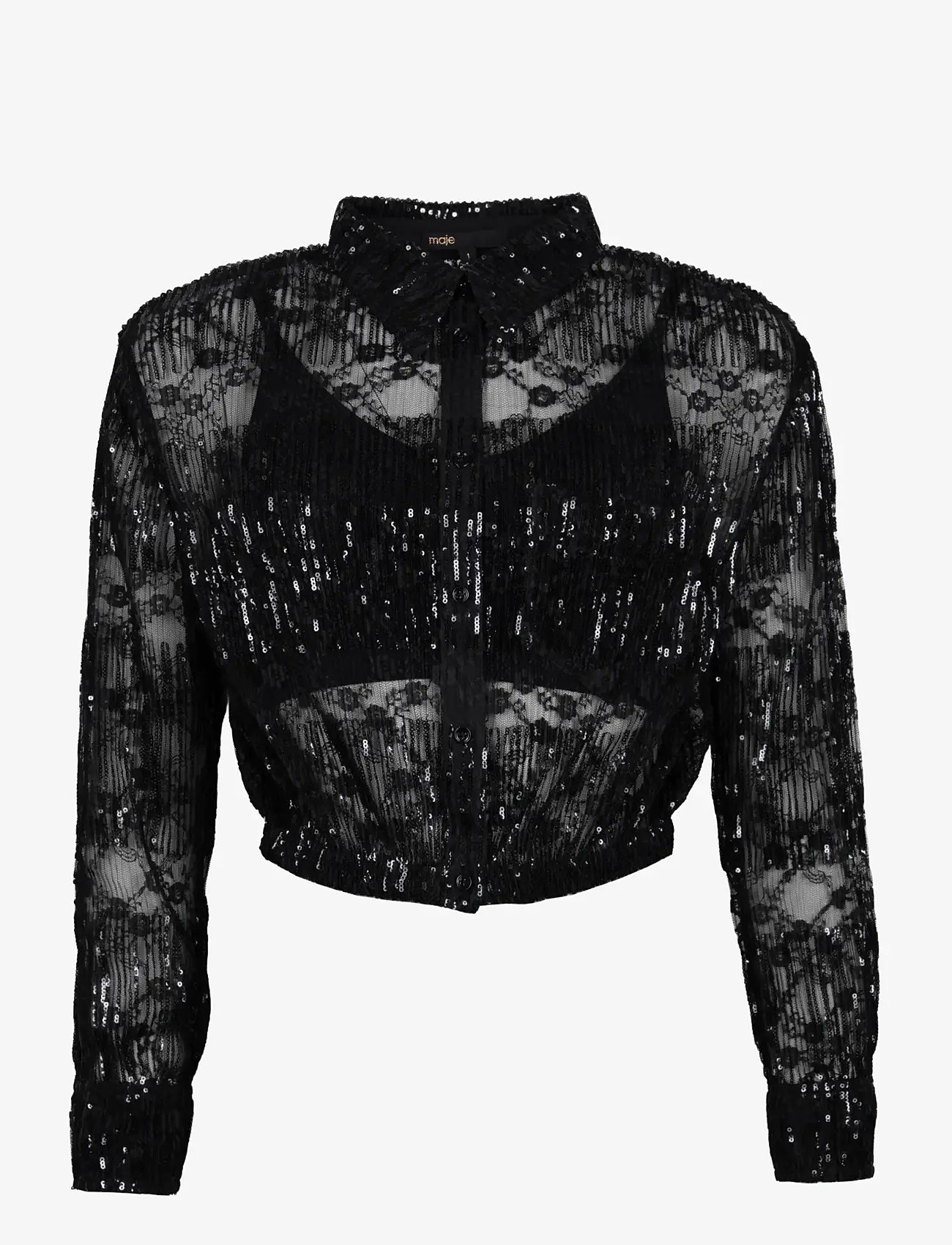Maje - Pleated lace cropped shirt - langærmede skjorter - multicolored - 0
