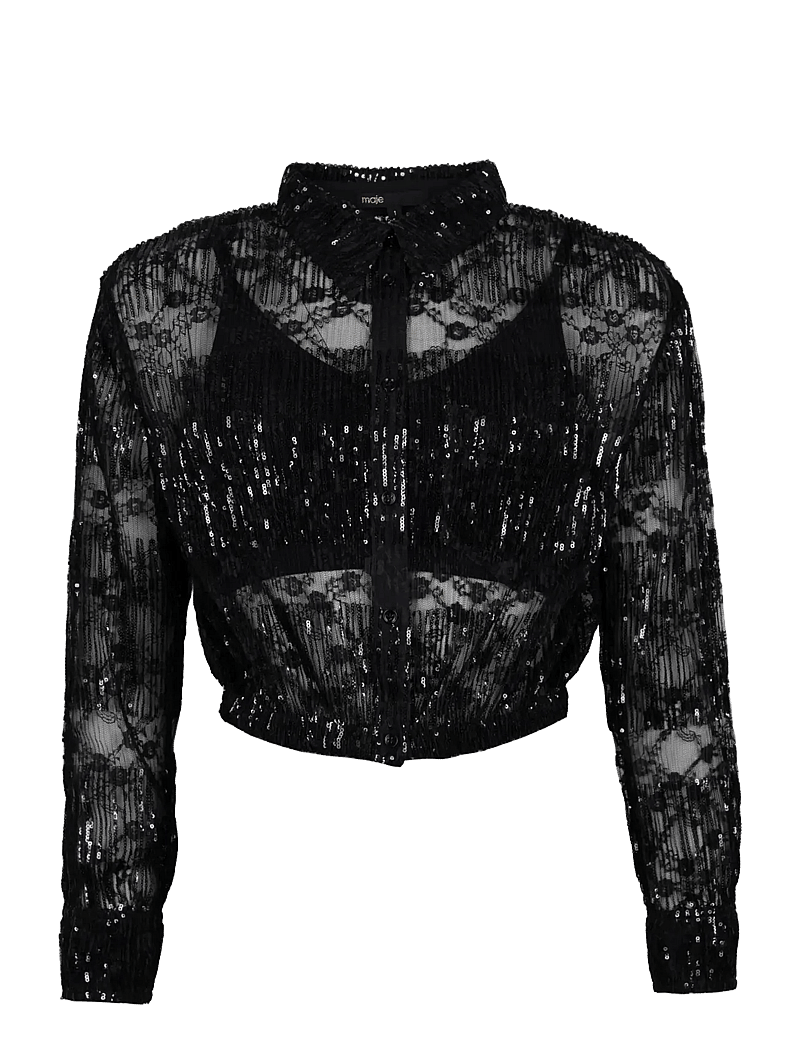 Maje - Pleated lace cropped shirt - langærmede skjorter - multicolored - 0