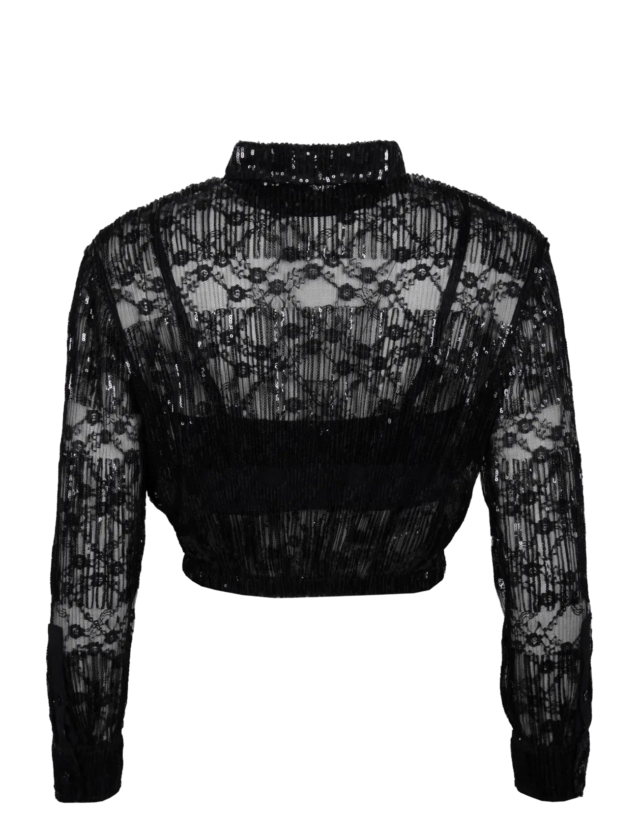 Maje - Pleated lace cropped shirt - long-sleeved shirts - multicolored - 1