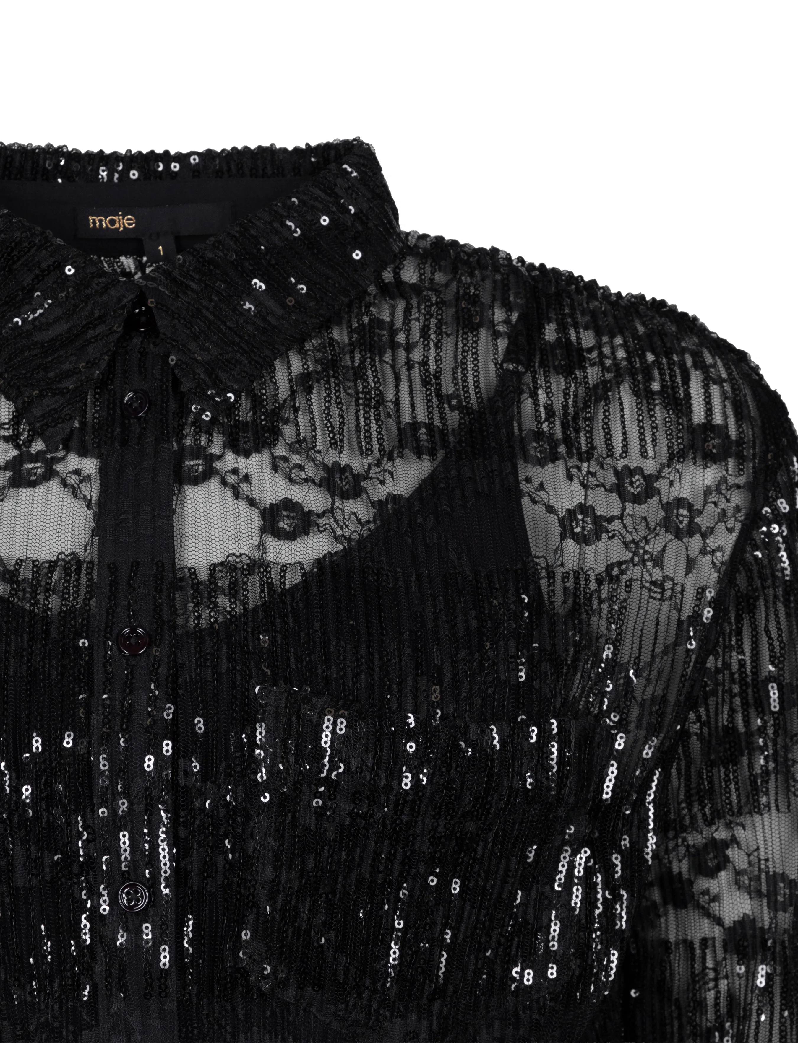 Maje - Pleated lace cropped shirt - long-sleeved shirts - multicolored - 2