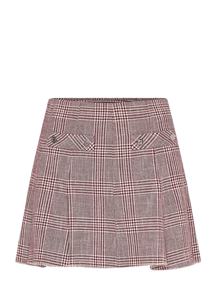 Maje - Checked skirt with godets - pleated skirts - burgundy - 1