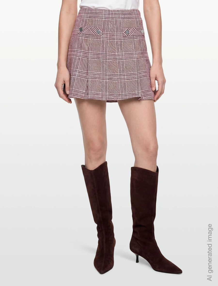 Maje - Checked skirt with godets - pleated skirts - burgundy - 3