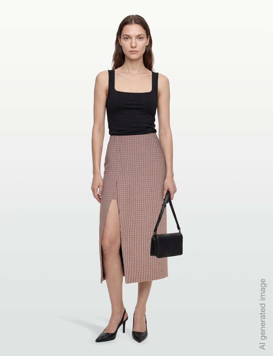 Maje - Midi skirt with houndstooth slit - midi-röcke - camel - 0