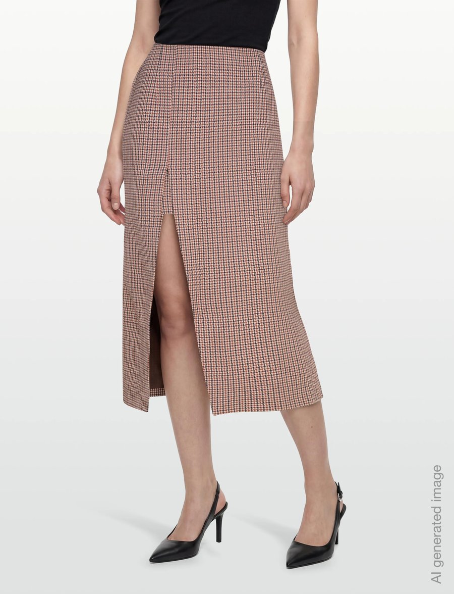 Maje - Midi skirt with houndstooth slit - midi-röcke - camel - 3