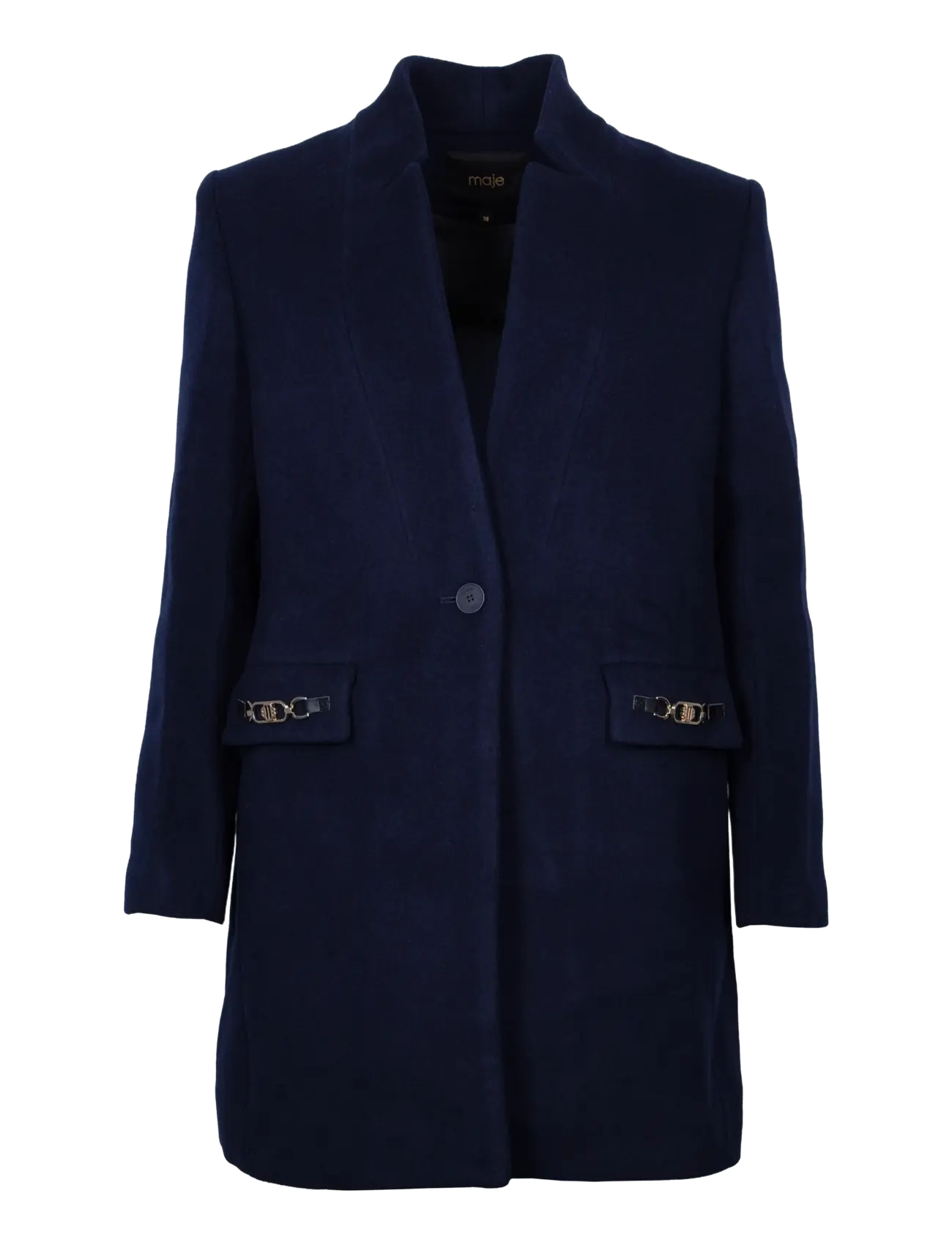 Maje Wool Blend Coat, 40, Coats, Marineblau - Winter Frauen