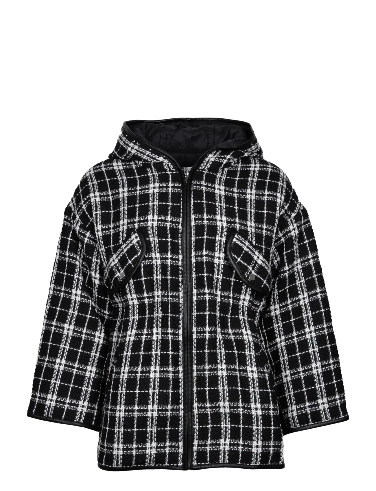 Maje Reversible Tweed Jacket With Hood, 36, Jackets, Schwarz - Padded Jacket, Frauen