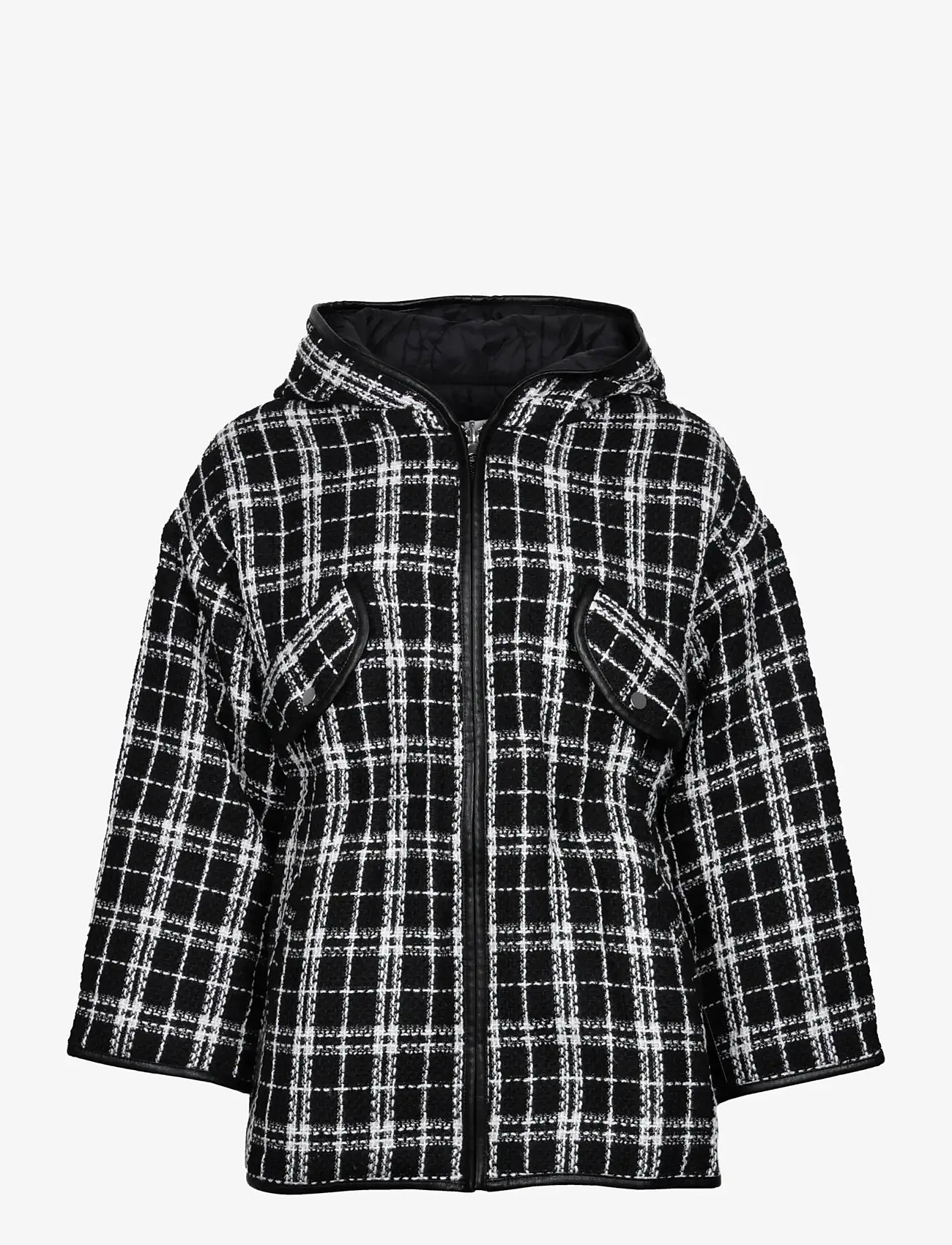 Maje - Reversible tweed jacket with hood - forårsjakker - black - 0