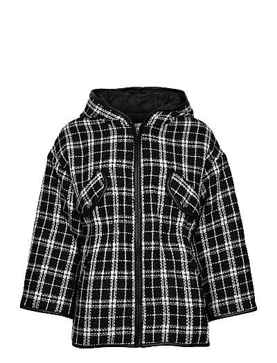 Maje Reversible tweed jacket with hood - Pūkinės ir dygsniuotos striukės - BLACK / black