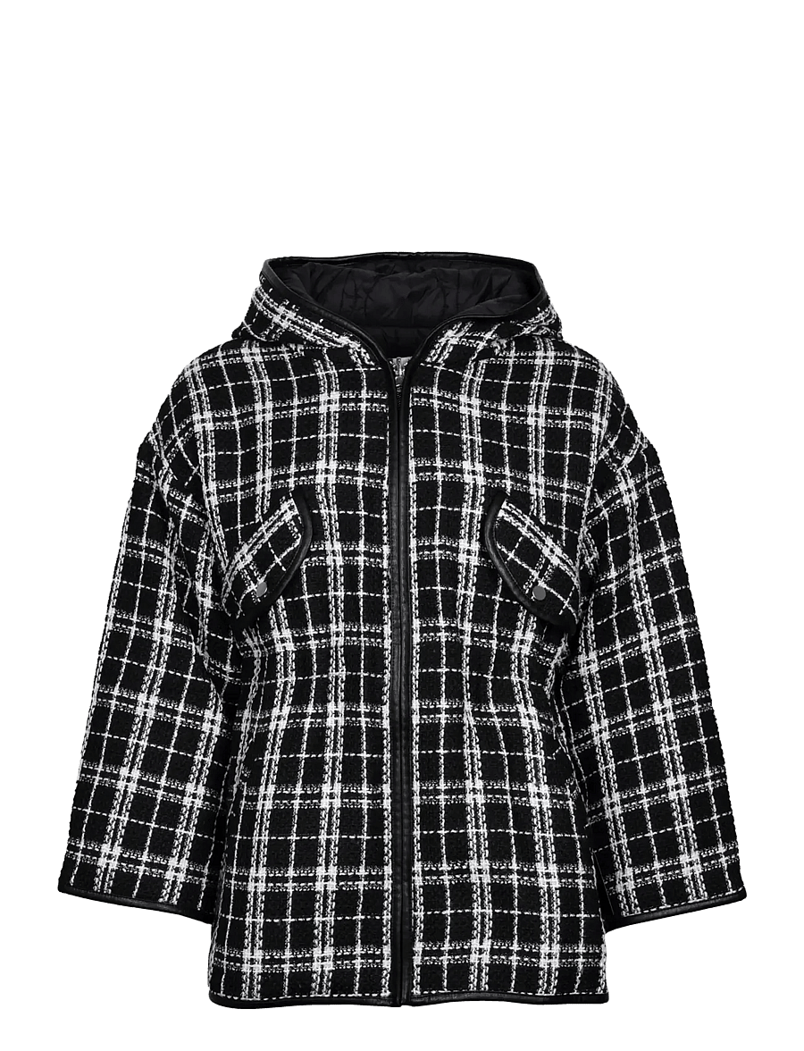 Maje - Reversible tweed jacket with hood - frühlingsjacken - black - 0